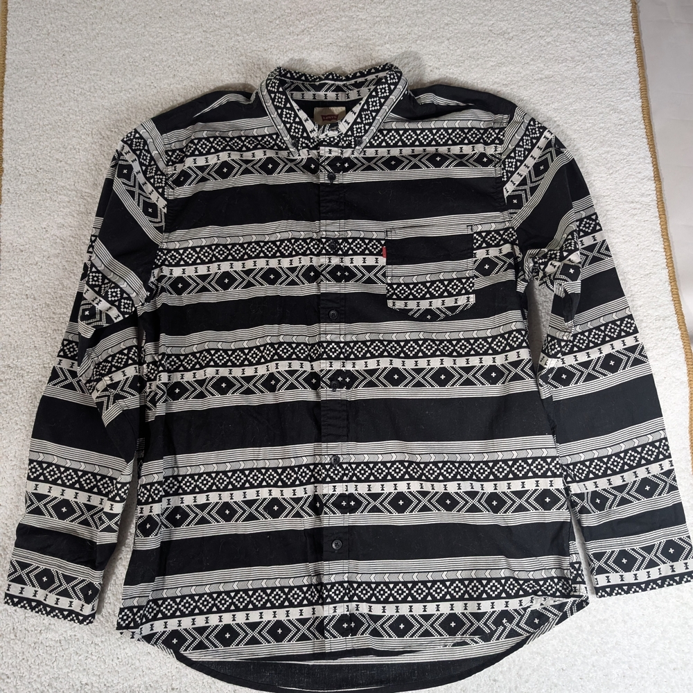 Levi's Black and White Patterned Button-Up Shirt Size XL